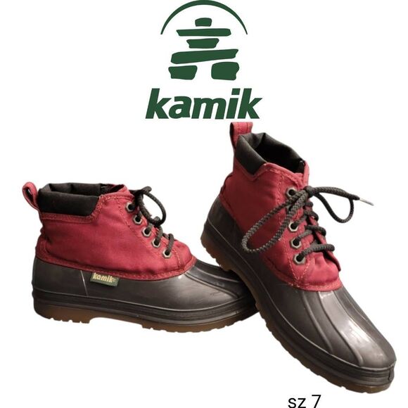 KAMIK Red Duck Rain Boots Waterproof Warm Lining Ankle Booties - Picture 1 of 13